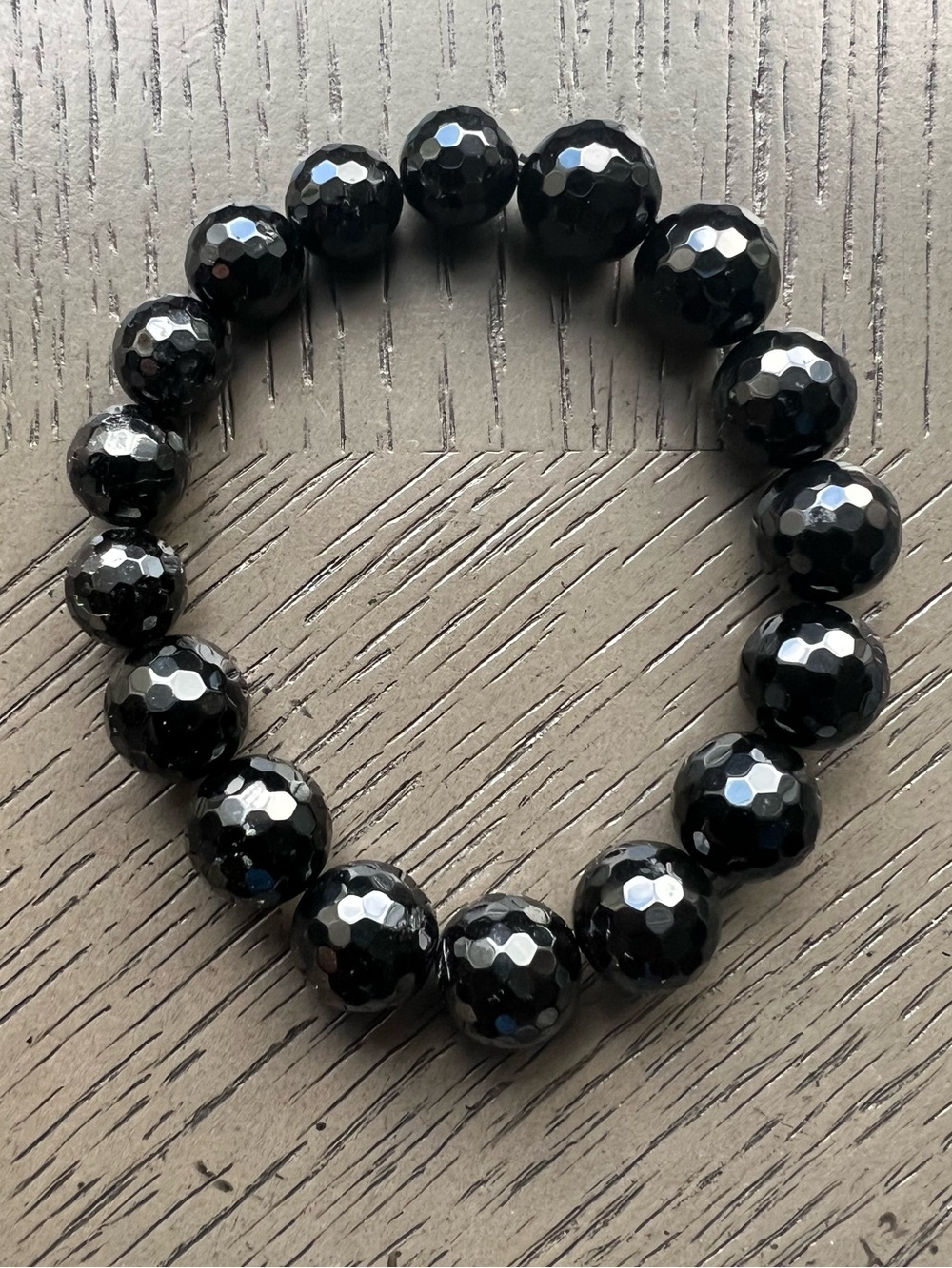 Faceted Graduated Black Tourmaline bracelet 9-12mm SIZE 6.5’